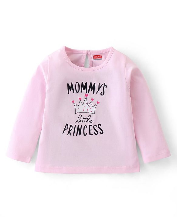 Babyhug 100% Cotton Knit Full Sleeves T-Shirt with Text Graphics - Pink