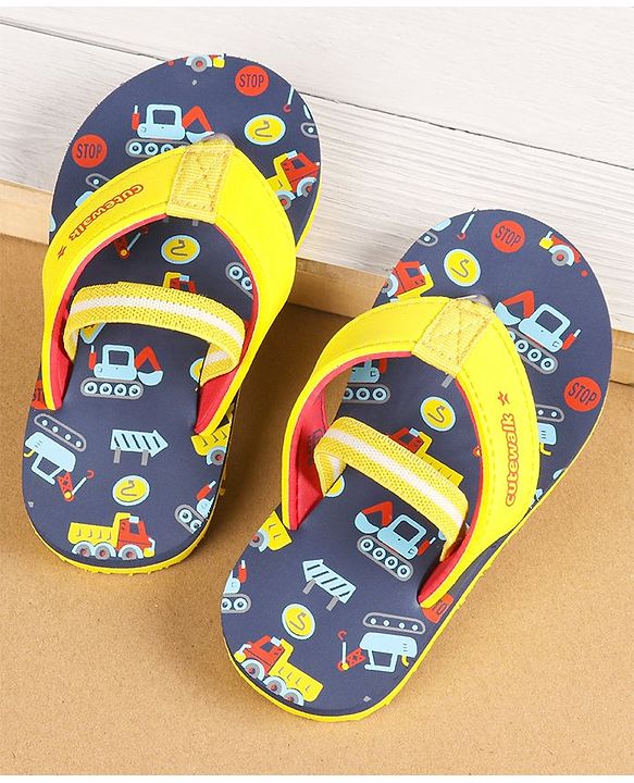 Cute Walk by Babyhug Flip Flops with Back Strap Vehicle Print - Navy Blue