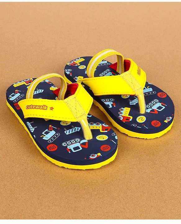 Cute Walk by Babyhug Flip Flops with Back Strap Vehicle Print - Navy Blue