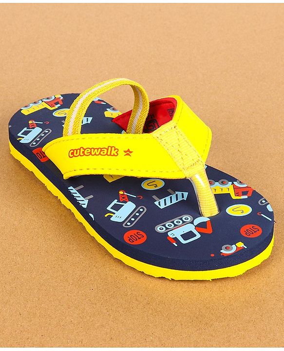 Cute Walk by Babyhug Flip Flops with Back Strap Vehicle Print - Navy Blue