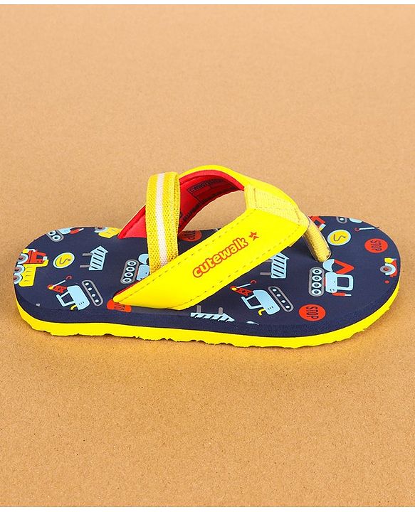Cute Walk by Babyhug Flip Flops with Back Strap Vehicle Print - Navy Blue