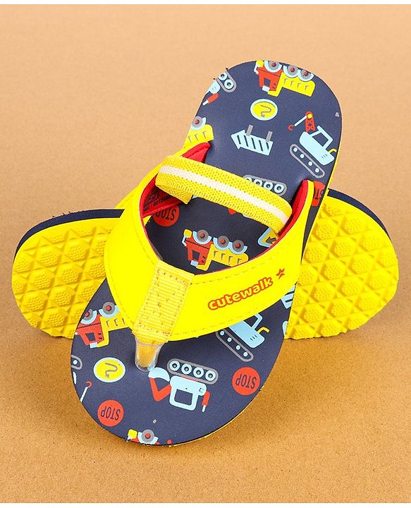 Cute Walk by Babyhug Flip Flops with Back Strap Vehicle Print - Navy Blue
