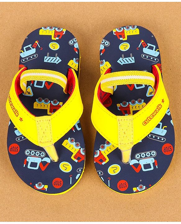 Cute Walk by Babyhug Flip Flops with Back Strap Vehicle Print - Navy Blue