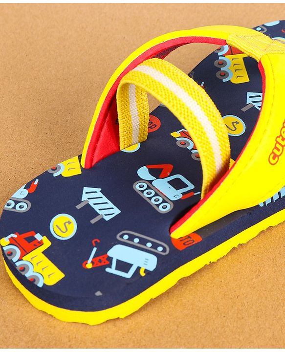 Cute Walk by Babyhug Flip Flops with Back Strap Vehicle Print - Navy Blue