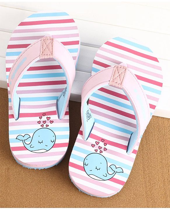 Cute Walk by Babyhug Slip On Flip Flops Stripes & Whale Print- Pink