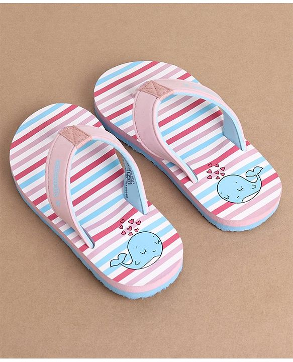 Cute Walk by Babyhug Slip On Flip Flops Stripes & Whale Print- Pink