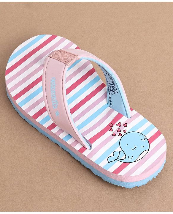 Cute Walk by Babyhug Slip On Flip Flops Stripes & Whale Print- Pink