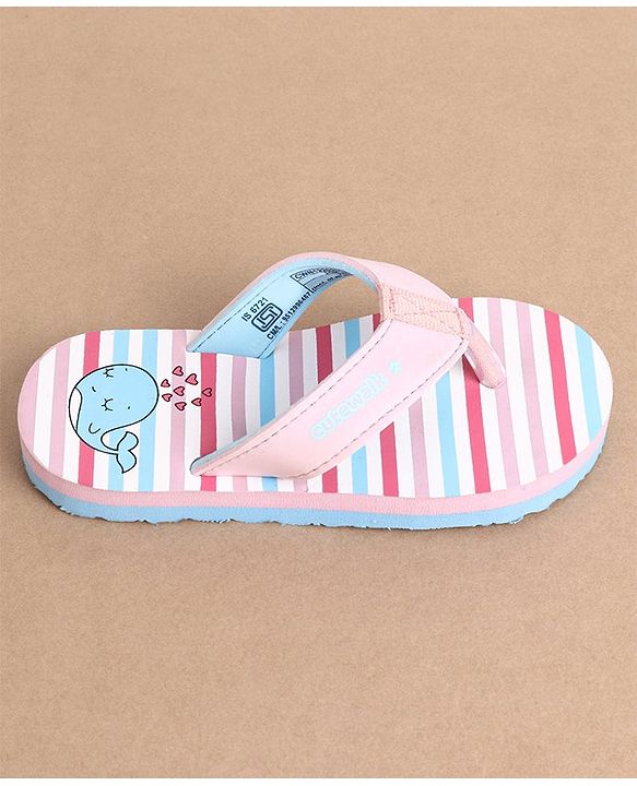 Cute Walk by Babyhug Slip On Flip Flops Stripes & Whale Print- Pink