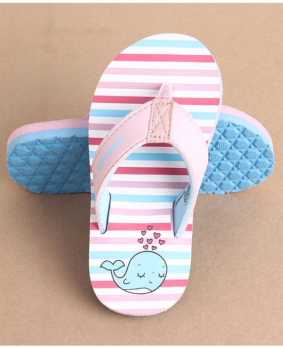 Cute Walk by Babyhug Slip On Flip Flops Stripes & Whale Print- Pink