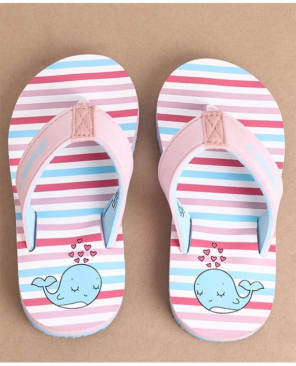 Cute Walk by Babyhug Slip On Flip Flops Stripes & Whale Print- Pink