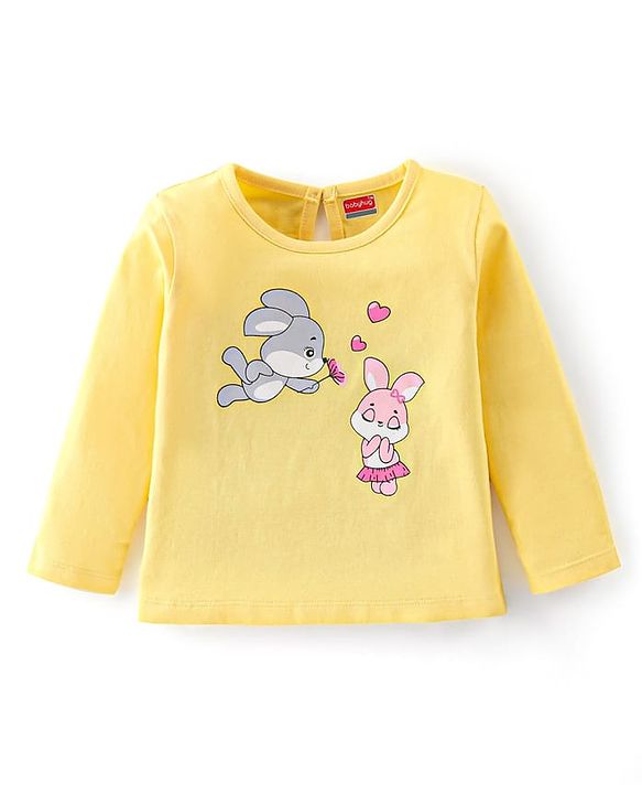 Babyhug Cotton Knit Full Sleeves Bunny Print T-Shirt - Yellow