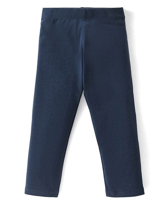 Babyhug Cotton Lycra Knit Solid Color Stretchable Leggings - Navy Blue