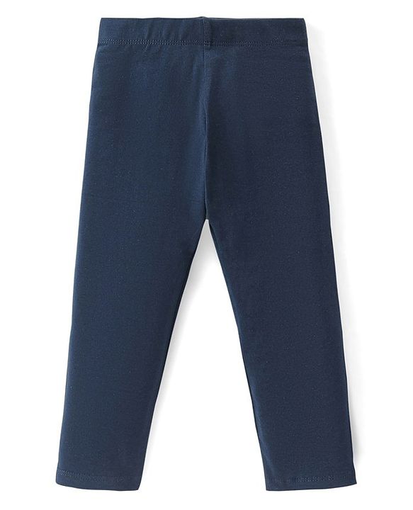 Babyhug Cotton Lycra Knit Solid Color Stretchable Leggings - Navy Blue