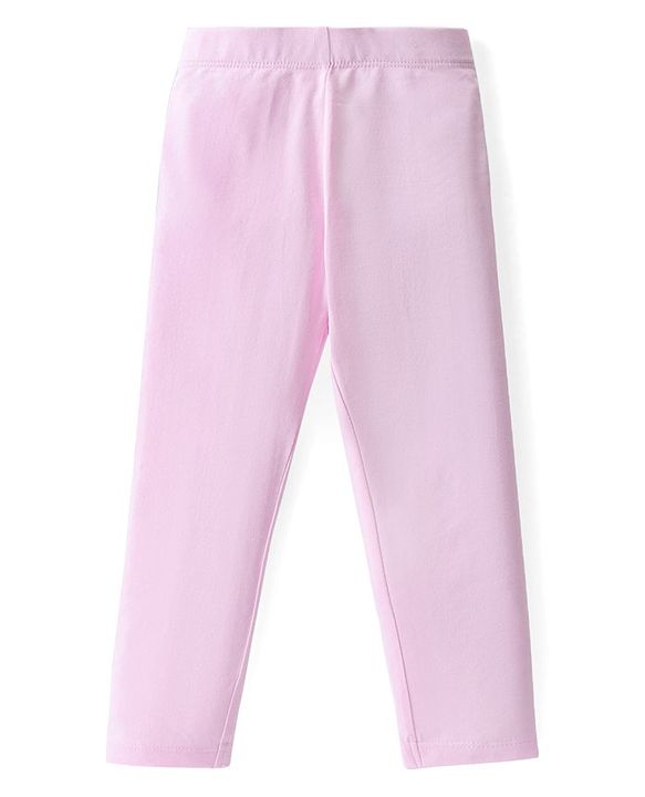 Babyhug Cotton Lycra Full Length Leggings Solid Color - Pink