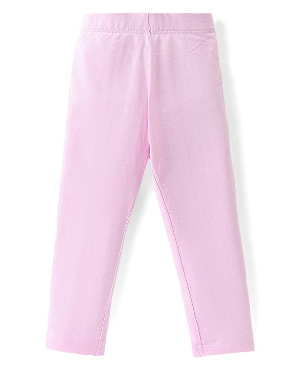 Babyhug Cotton Lycra Full Length Leggings Solid Color - Pink