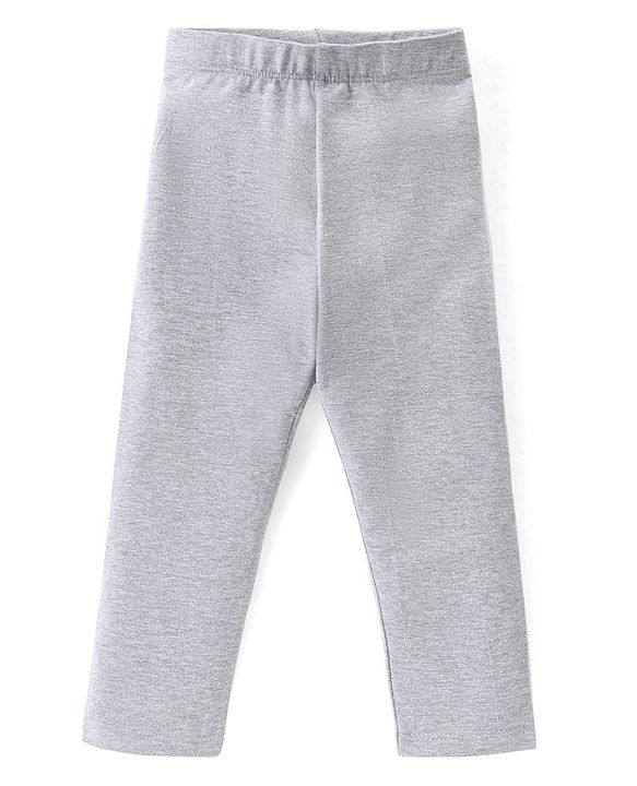 Babyhug Cotton Lycra Knit Solid Color Stretchable Leggings - Grey