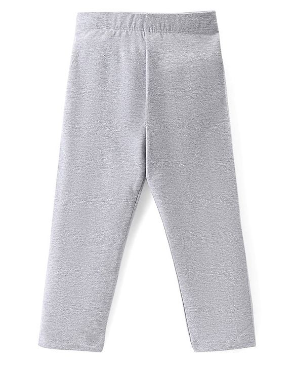 Babyhug Cotton Lycra Knit Solid Color Stretchable Leggings - Grey