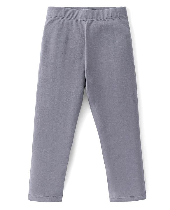 Babyhug Cotton Lycra Knit Solid Color Stretchable Leggings - Dark Grey