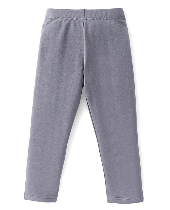 Babyhug Cotton Lycra Knit Solid Color Stretchable Leggings - Dark Grey