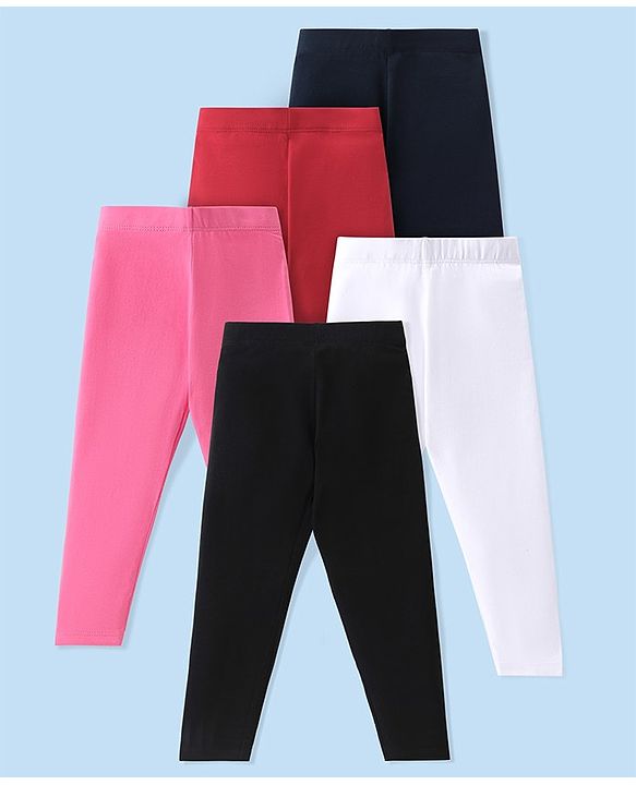 Babyhug Cotton Lycra Knit Solid Color Stretchable Leggings Pack Of 5 - Multicolor