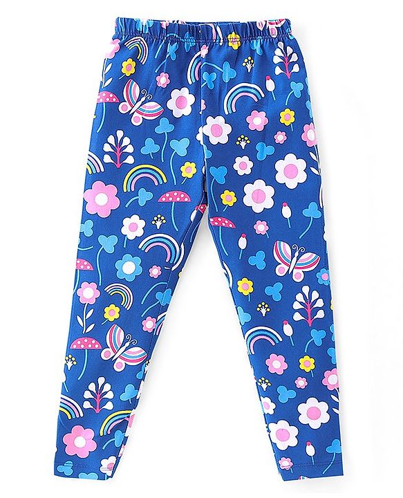 Babyhug Cotton Lycra Knit Full Length Leggings Floral Solid  & Polka Dot Print Pack of 3- Red Yellow & Pink