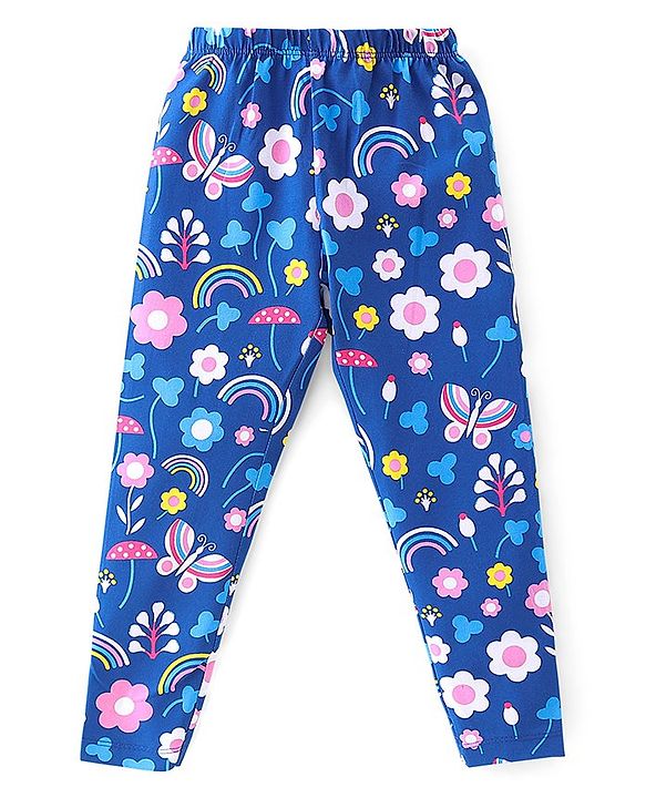 Babyhug Cotton Lycra Knit Full Length Leggings Floral Solid  & Polka Dot Print Pack of 3- Red Yellow & Pink