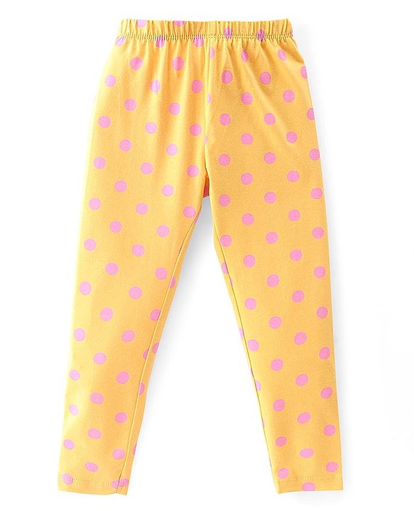 Babyhug Cotton Lycra Knit Full Length Leggings Floral Solid  & Polka Dot Print Pack of 3- Red Yellow & Pink