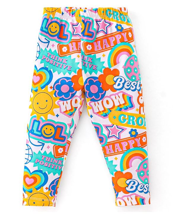 Babyhug Cotton Lycra Knit Full Length Stretchable Leggings Floral Print Pack Of 3 - Multicolor