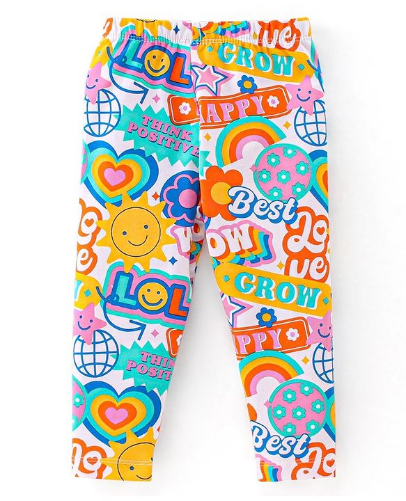 Babyhug Cotton Lycra Knit Full Length Stretchable Leggings Floral Print Pack Of 3 - Multicolor