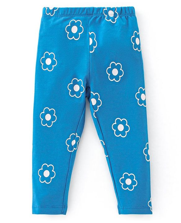 Babyhug Cotton Lycra Knit Full Length Stretchable Leggings Floral Print Pack Of 3 - Multicolor