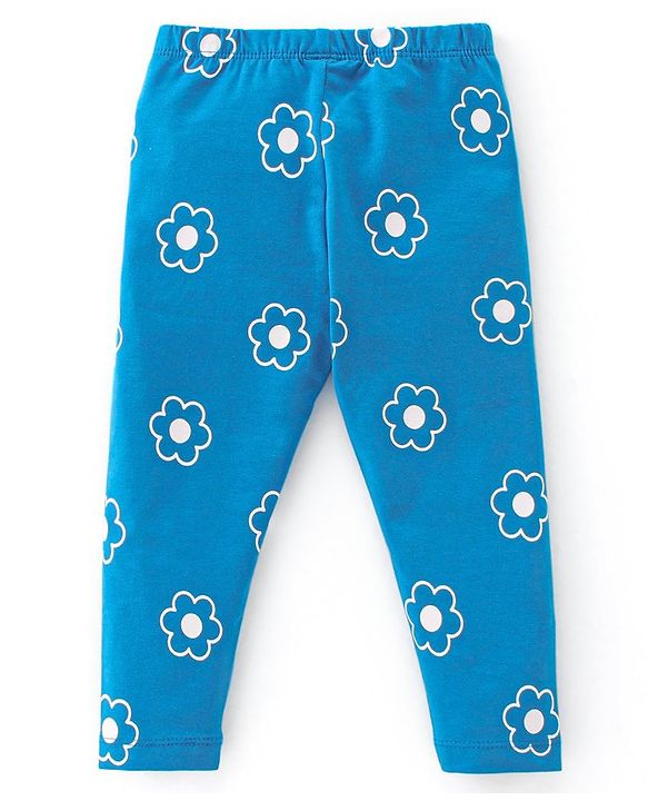 Babyhug Cotton Lycra Knit Full Length Stretchable Leggings Floral Print Pack Of 3 - Multicolor