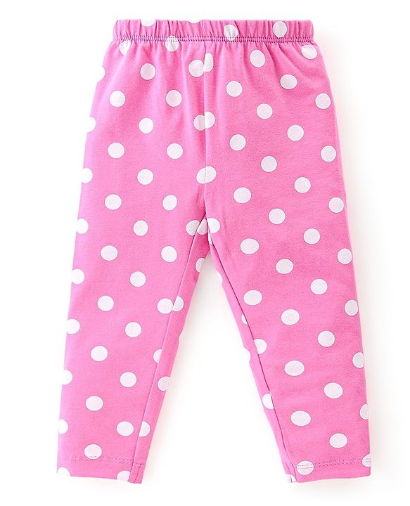 Babyhug Cotton Lycra Knit Full Length Floral & Polka Dots Printed Leggings Pack of 3 - Multicolor