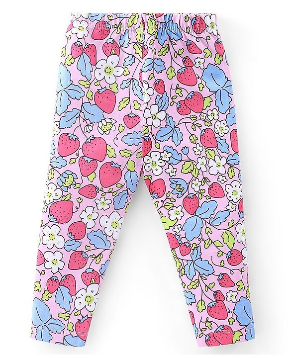 Babyhug Cotton Lycra Knit Full Length Floral & Polka Dots Printed Leggings Pack of 3 - Multicolor