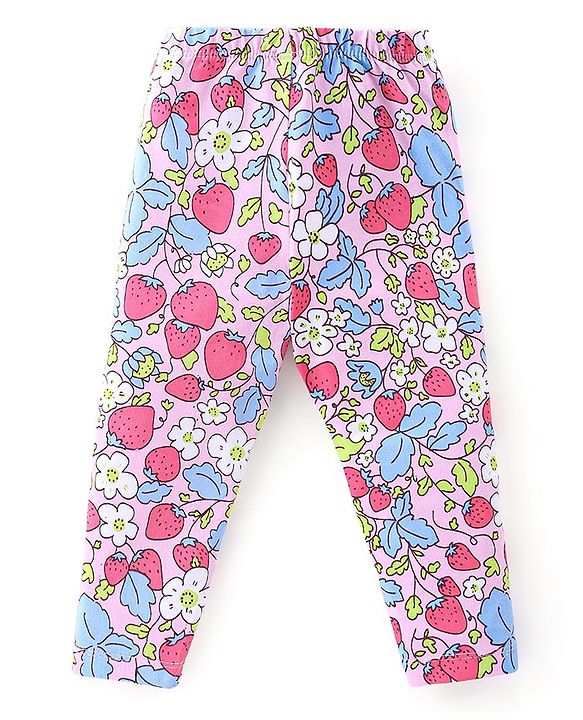 Babyhug Cotton Lycra Knit Full Length Floral & Polka Dots Printed Leggings Pack of 3 - Multicolor