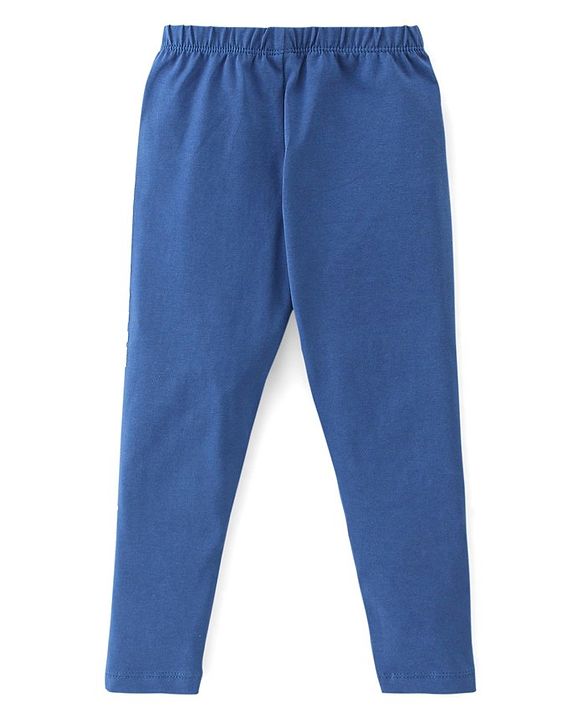 Babyhug Cotton Lycra Knit Full Length Leggings Star Print- Navy Blue