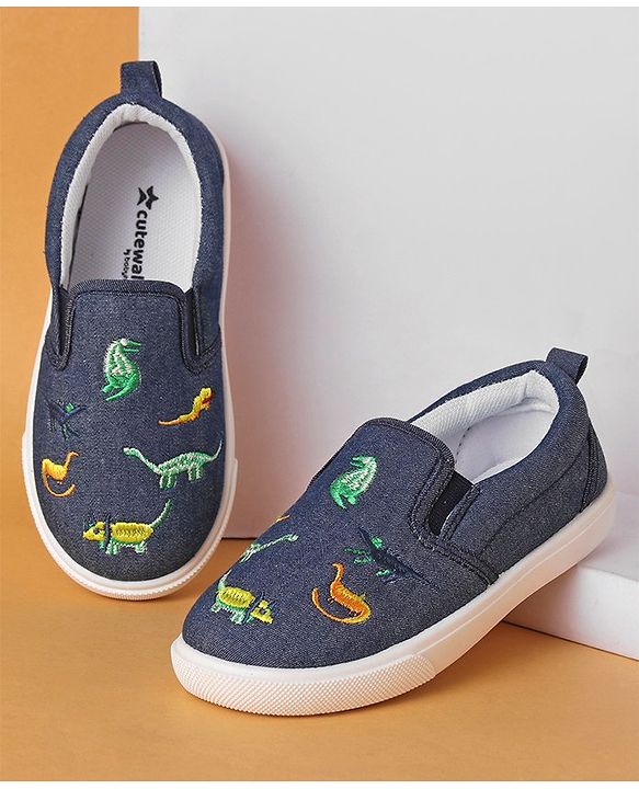 Cute Walk by Babyhug Dino Embroidered Casual Shoes - Navy Blue