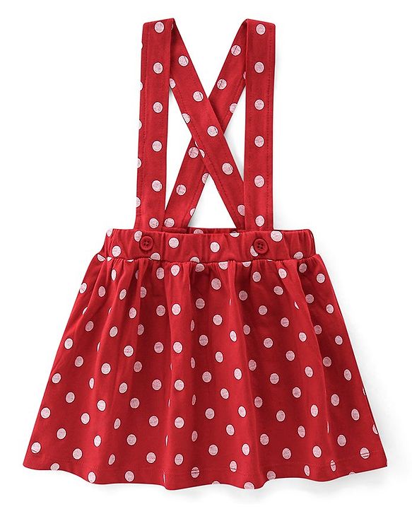 Babyhug 100% Cotton Knit Half Sleeves Text Print Top & Polka Dot Print Skirt-White & Red