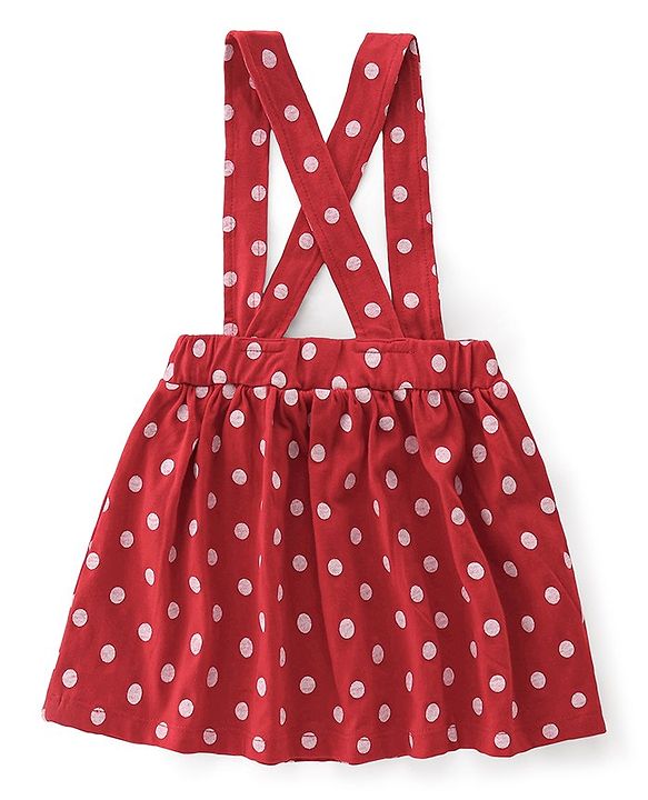 Babyhug 100% Cotton Knit Half Sleeves Text Print Top & Polka Dot Print Skirt-White & Red