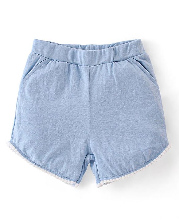 Babyhug 100% Cotton Knit Sleeveless Top & Shorts With Ikat Embroidery - Blue & Pink