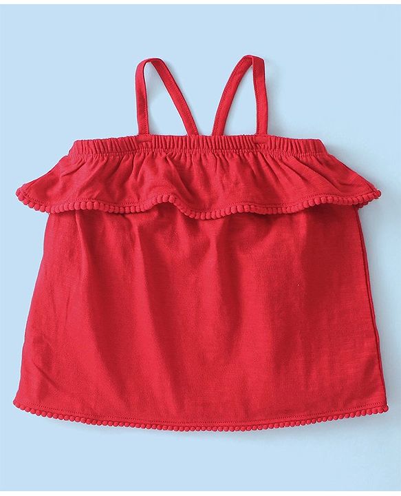 Babyhug 100% Cotton Knit Single Jersey Sleeveless Top & Shorts With Floral Print & Bow Detailing - Red & White