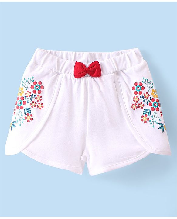 Babyhug 100% Cotton Knit Single Jersey Sleeveless Top & Shorts With Floral Print & Bow Detailing - Red & White