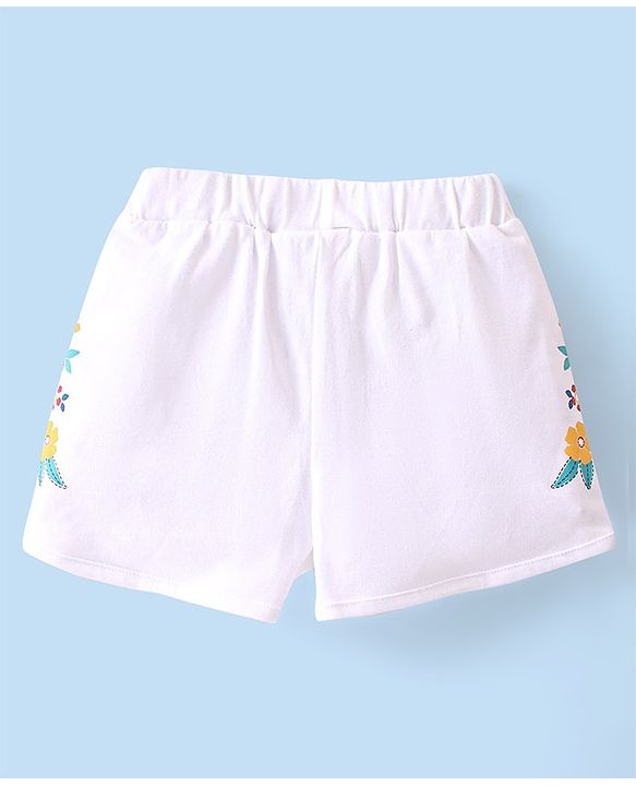 Babyhug 100% Cotton Knit Single Jersey Sleeveless Top & Shorts With Floral Print & Bow Detailing - Red & White