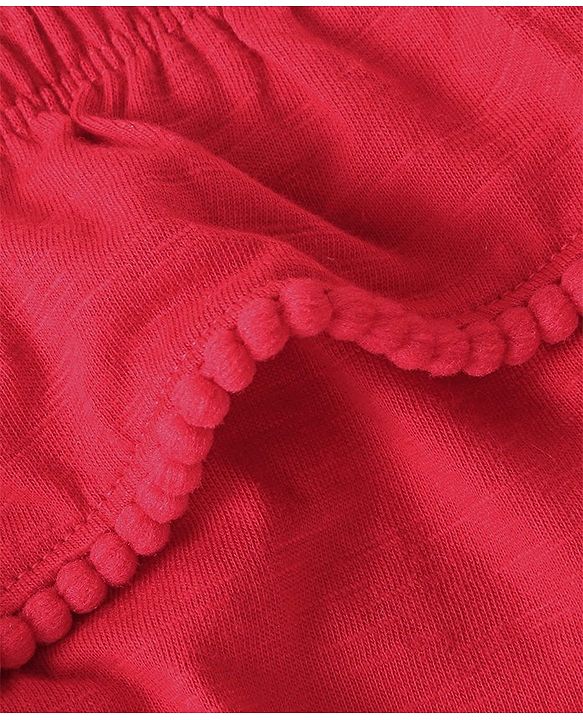Babyhug 100% Cotton Knit Single Jersey Sleeveless Top & Shorts With Floral Print & Bow Detailing - Red & White