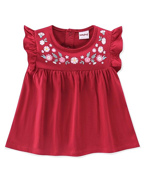 Babyhug 100% Cotton Single Jersey Knit Sleeveless Top & Leggings With Floral Print - Red & White