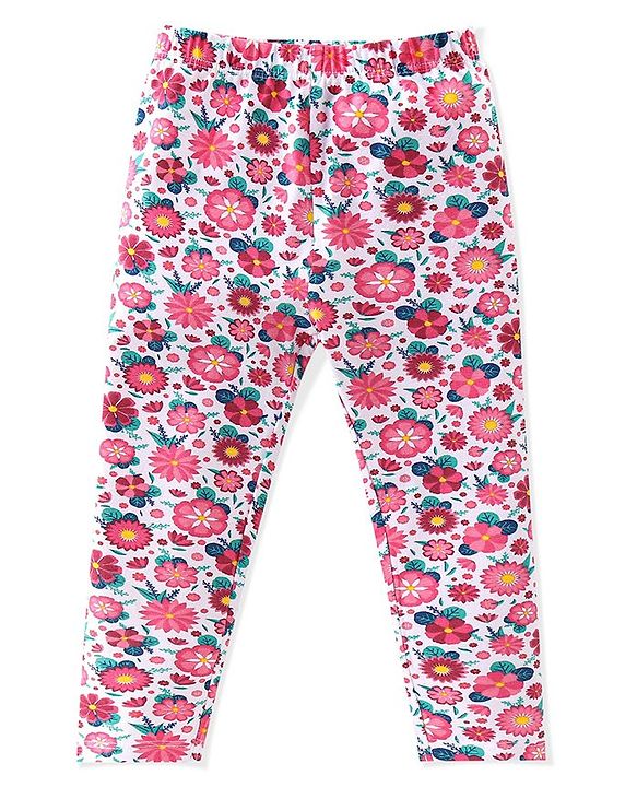Babyhug 100% Cotton Single Jersey Knit Sleeveless Top & Leggings With Floral Print - Red & White