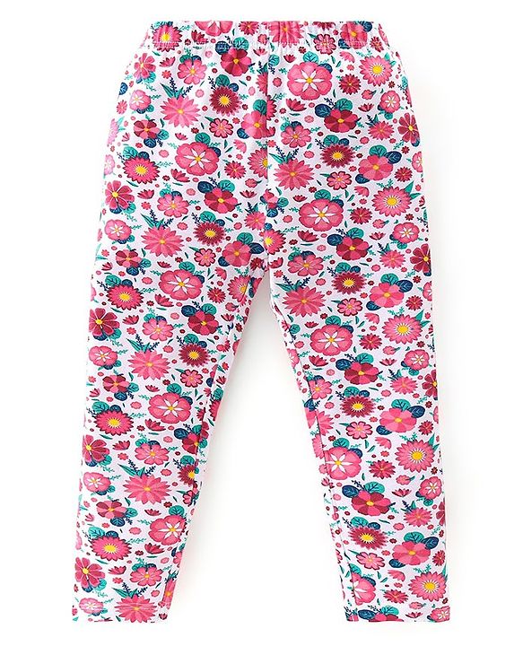 Babyhug 100% Cotton Single Jersey Knit Sleeveless Top & Leggings With Floral Print - Red & White