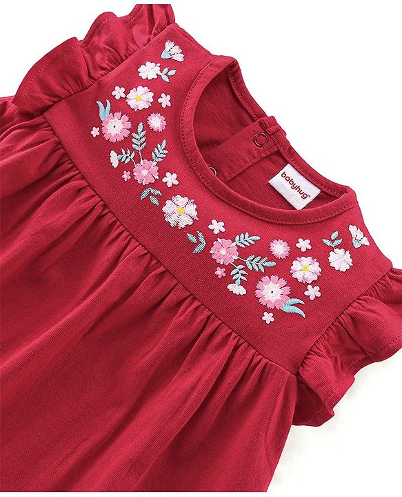 Babyhug 100% Cotton Single Jersey Knit Sleeveless Top & Leggings With Floral Print - Red & White