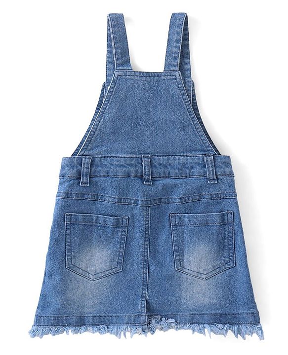 Babyhug Denim Washed Frock With Half Sleeves Inner T-Shirt Floral Print -Pink & Blue