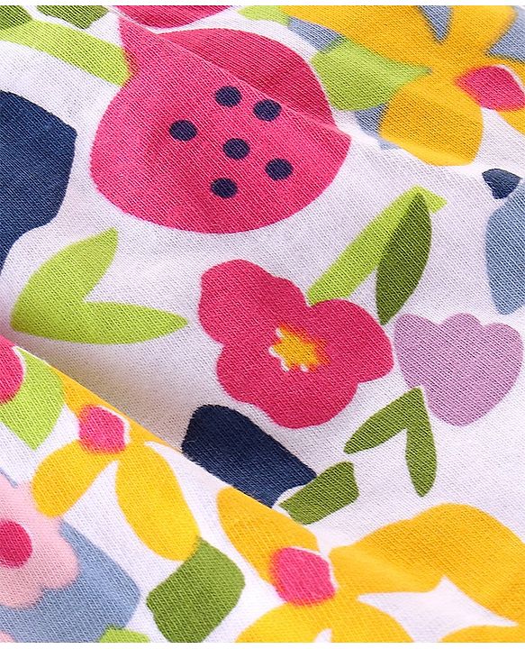Babyhug 100% Cotton Sleeveless  Frock Style Oneise Floral Printed - Navy Blue & Pink