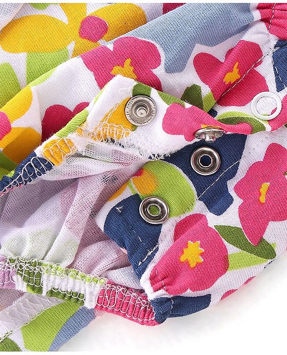 Babyhug 100% Cotton Sleeveless  Frock Style Oneise Floral Printed - Navy Blue & Pink